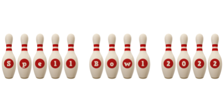 a line of bowling pins with the words spell bowl 2022 printed on them