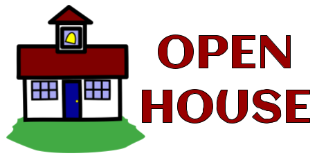 picture of a school with the words open house