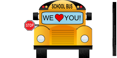 school bus with the words "We 'heart' you!"