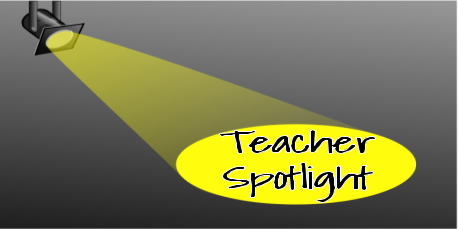 spotlight shining on the words "teacher spotlight"
