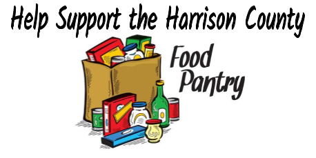 picture of a bag of groceries with the words "Help Support the Harrison County Food Pantry".