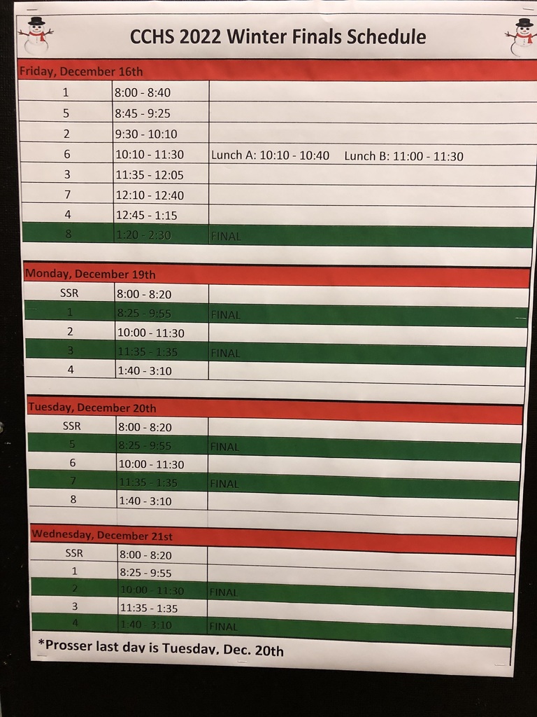picture of the schedule of first semester finals